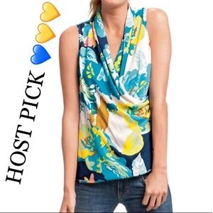 CAbi 741 Spring Blossom Floral Faux Wrap Top